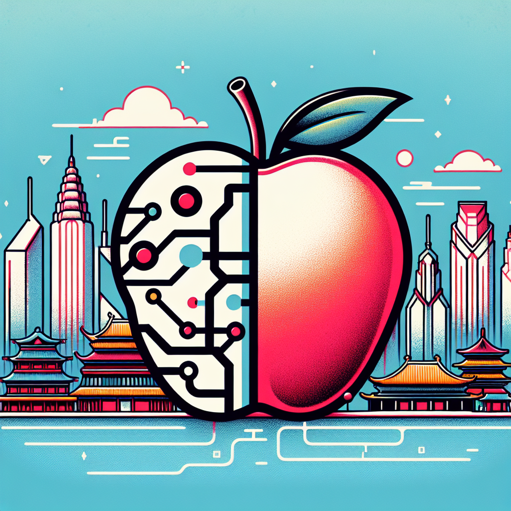 "Apple logo with AI technology overlay, symbolizing collaboration and innovation in artificial intelligence, reflecting the company's potential partnership with Chinese tech firms."